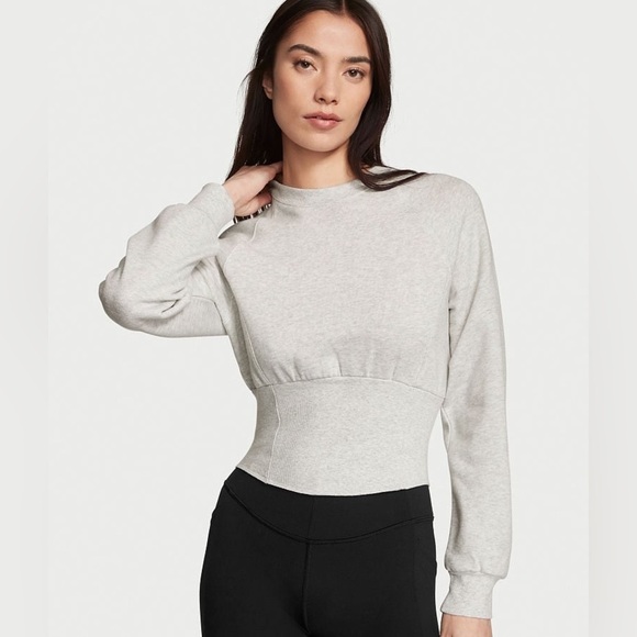 VS Snow Heather Grey Cotton Fleece Corset Crewneck Sweatshirt - Picture 1 of 12
